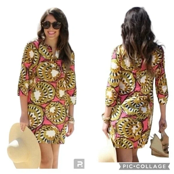 J. Crew Ratti Electric Kiwi Dress Yellow Pink Shift Mini 0 - Picture 3 of 17